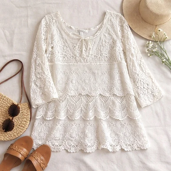 TravelSmith Boho Lace Tunic XL | Cottagecore Romantic Layering Top - Picture 1 of 6